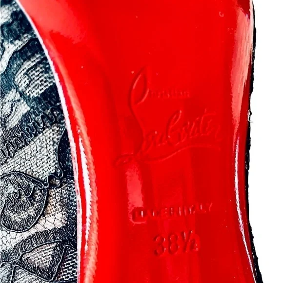 Christian Louboutin Dorissima 100 Black Lace Pumps Heels US 8.5 EU 38.5 - Picture 9 of 10